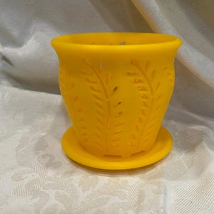 Orchid Pot Small  (3 inch / 8 cm Diameter) 3D Printed Light Orange Yellow, Fern Design Matte Finish. Email me for other sizes