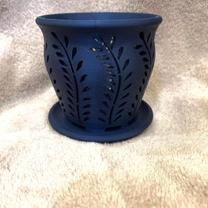 Orchid Pot Small (3 inch / 8 cm Diameter) 3D Printed Midnight Navy Blue Filament, Fern Design Matte  Finish. Email me for other sizes