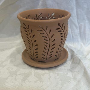 Orchid Pot Small (3 inch / 8 cm Diameter) 3D Printed Desert Brown Filament, Fern Design Matt Finish. Email me for other sizes