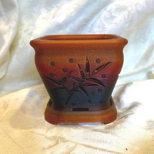 Orchid Pot  Small (3 inch / 8 cm Diameter) 3D Printed Canadian Amber Burnt Orange Burnt Umber Gradient Filament, Bamboo design