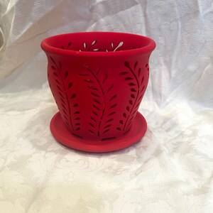Orchid Pot Medium (4 inch / 10.2 cm Diameter) 3D Printed True Red, Fern Design matte finish; email me for larger size