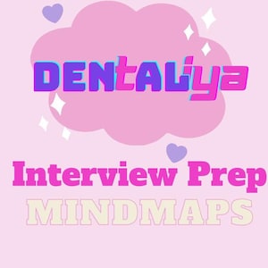 May include: Pink and purple graphic with the text "DENTALIYA Interview Prep MINDMAPS" in a cloud shape with hearts and stars.