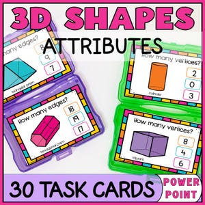 3D Shapes Attributes Task Cards | Edges, Faces, Vertices | Kindergarten Geometry Math