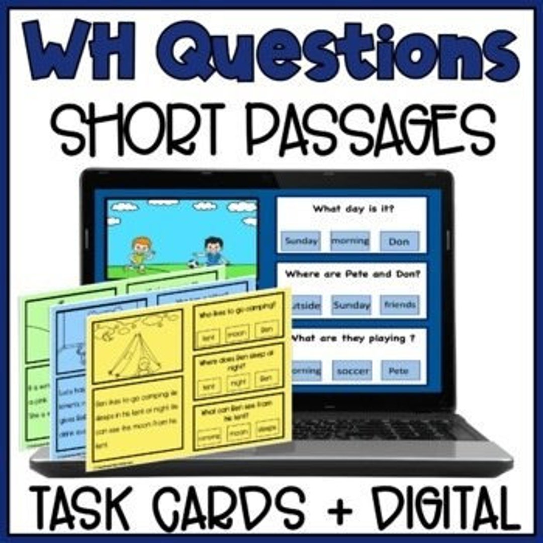 Short Stories WH Questions Task Cards Reading Comprehension Short