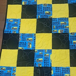 Tonka Truck Baby Quilt: Yellow & Black Cotton Patchwork