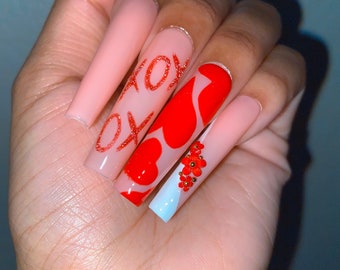 XOXO | Valentines Day Coffin Nails | Press- Ons