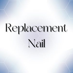 Puede incluir: Texto "Replacement Nail" sobre un fondo blanco con un patrón hexagonal.