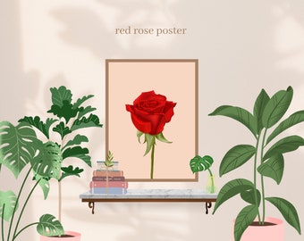 Impressão de arte de flor de rosa vermelha, arte de parede de flor, impressão de flor, impressão floral, impressão de arte, decoração de casa, decoração de parede floral, pôster, download digital