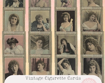 May include: A collage of vintage cigarette cards featuring images of women. The cards are in black and white and have a faded, antique look. The text on the cards reads "Capital Social" and "Ernesto Pugibet".
