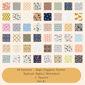 Printable Inchies Sheet, 48 Dogs Puppies, 1 Inch, 1&quot; Square, 1x1, Junk Journal, Mixed Media, Collage Sheets, Ephemera, Download, Set #7