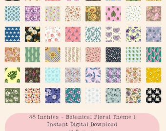 Botanical Flower Inchies: 1" Square Collage Sheet Ephemera - Set #13 (Digital Download)