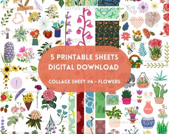 Floral Collage Sheets: Junk Journal Ephemera Fussy Cuts Set #4 (Digital Download)