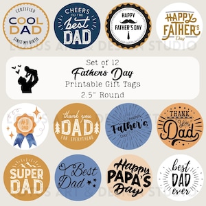 Vatertag Geschenkanhänger, Geschenkanhänger für den Vatertag, druckbare Geschenkanhänger zum Vatertag, Geschenkanhänger für Papa, Vater, 2,5 "rund, 12er-Set Set # 1