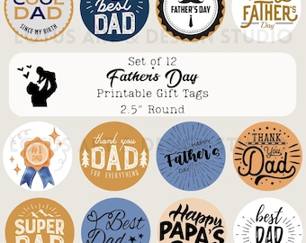 Father's Day Gift Tags, Gift Tags for Father's Day, Printable Father's Day Gift Tags, Gift Tags For Dad, Father, 2.5" Round Set of 12 Set#1