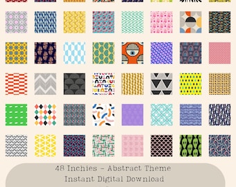 Abstrakte Inchies: 2,5 cm quadratische Collage Sheet, Ephemera - Set #2 (Digitaler Download)