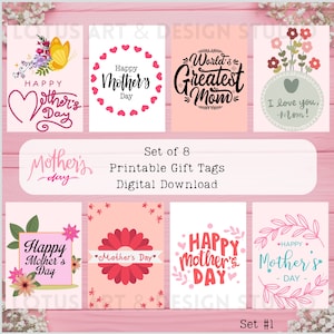 Etiquetas de regalo para el Día de la Madre, etiquetas de regalo para el Día de la Madre, etiquetas de regalo imprimibles, etiquetas de regalo para mamá, esposa, cualquier persona, juego de 8 etiquetas digitales para el Día de la Madre n.° 1