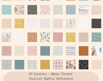 Boho Inchies: 2,5 cm quadratische Druckvorlage Ephemera - Set #10 (Digitaler Download)