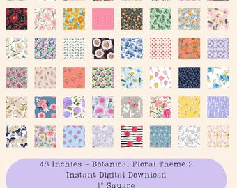 Botanical Flower Inchies: 1" Square Collage Sheet Ephemera - Set #14 (Digital Download)