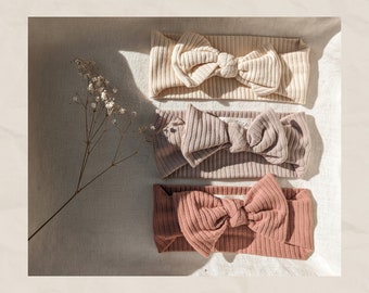 Baby girl headband | Top knot headband | Organic cotton bow | Ribbed cotton bow | Baby accessory | Headband | Neurtal baby headband | Soft |