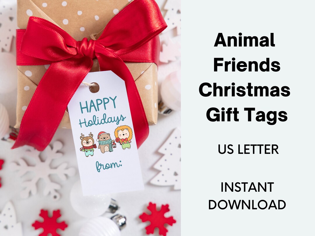 Printable Christmas Gift Tag, Merry Christmas Whimsical Animal Holiday ...