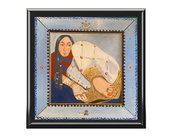 Joyero con ilustración de mujer reclinada / Caja de recuerdos decorativa