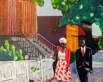 Impresión artística - Brooklyn Brownstone - Pareja afroamericana - Nueva York - por KS Vann