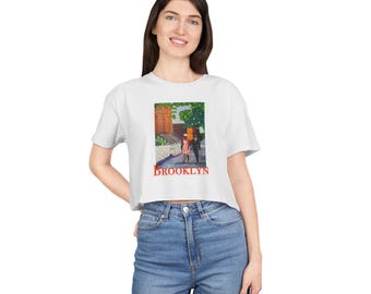 Camiseta corta con escena callejera de Brooklyn / Camiseta con ilustraciones urbanas vintage y paisaje urbano