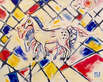 Impresión artística abstracta de caballo: pintura colorida de animales, decoración de pared moderna
