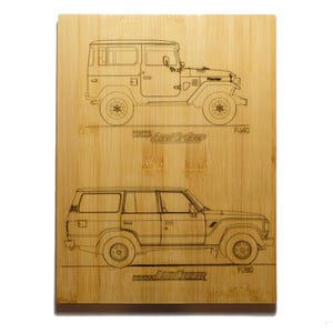 Toyota Land Cruiser FJ40 FJ60  - Laser Engraved Bamboo 9&quot; x 12&quot; size