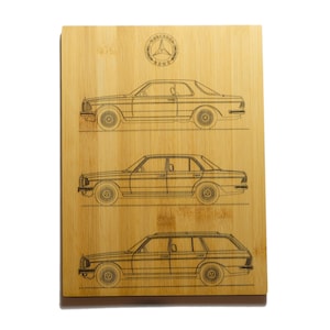 W123 Mercedes-Benz  - Laser engraving on Bamboo 9&quot; x 12&quot;