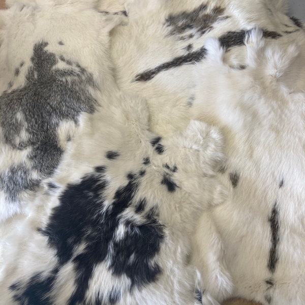 Black, Brown or Grey Spotted Speckled Rabbit Pelt- real fur bunny pelt hide