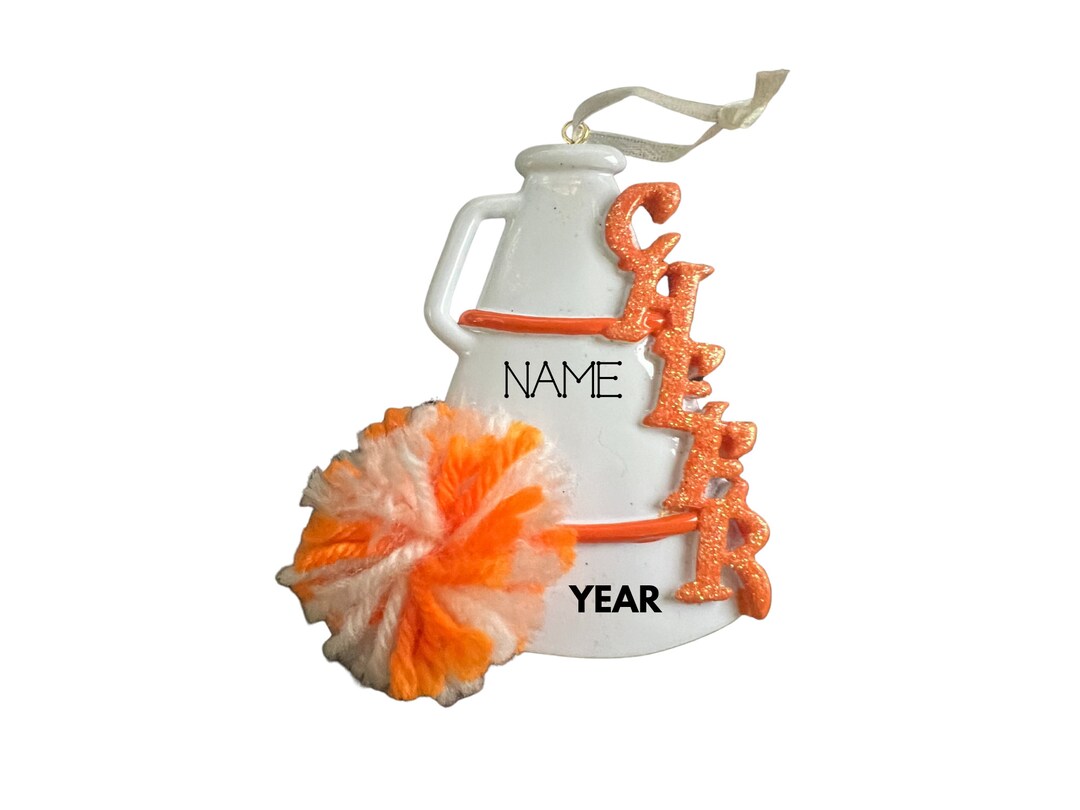 Personalized Cheerleader Megaphone Ornament ORANGE, Custom Gift, Sports