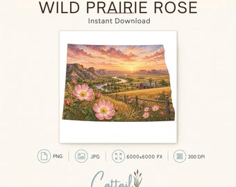 North Dakota Wild Prairie Rose Watercolor Clipart (Digital Download)