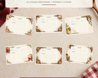 Nonna Christmas Recipe Cards, 6 Printable Italian Kitchen Designs, 4x6 PDF