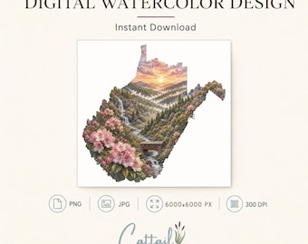West Virginia State Flower Rhododendron Watercolor PNG, Clipart, Sublimation Design, Commercial Use Instant Download