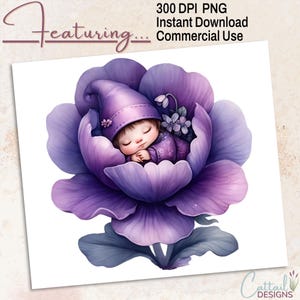 February Violet Baby Gnome PNG Clipart | Birth Month Flower Sublimation | 300 DPI Digital Download