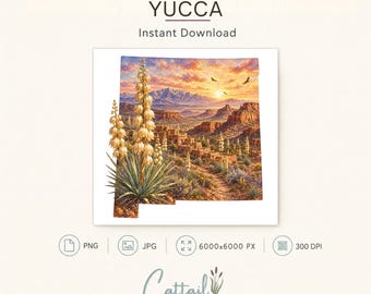 New Mexico State Flower Yucca Watercolor PNG, Clipart, Sublimation Design, Commercial Use Digital Download