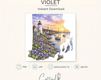 Rhode Island Violet Watercolor Clipart, Coastal Sublimation Design (Digital Download)