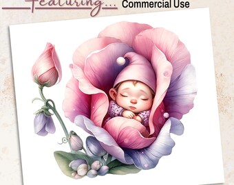 Sweet Pea Baby Gnome PNG-afbeelding: bloem geboortemaand april (digitale download)