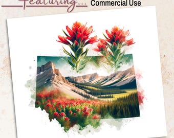 Wyoming Paintbrush Watercolor Clipart: State Flower PNG (Commercial Use, Digital Download)
