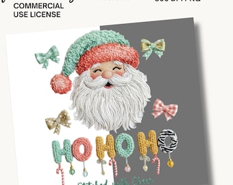Yarn Christmas Clipart PNG | 22-Fiber Art Holiday Tree & Santa Sublimation Set| Commercial License