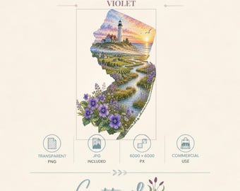 New Jersey State Flower Violet Watercolor PNG, Clipart, Sublimation Design, Commercial Use Instant Download