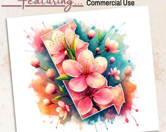 Delaware Peach Blossom PNG: aquarel staat bloem clipart (digitale download, commercieel gebruik)