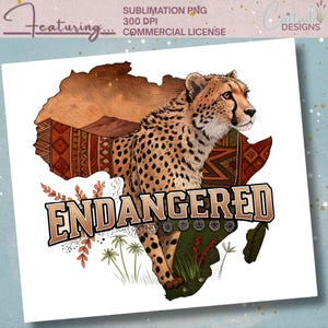 Gefährdeter Gepard PNG | Afrikanische Wildtiere Clipart | Tribal Tier Sublimation | 300 DPI druckbare Datei | Kommerzielle Lizenz