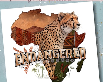 Cheetah PNG: African Wildlife Clipart, Tribal Sublimation (300 DPI Printable File, Commercial License)