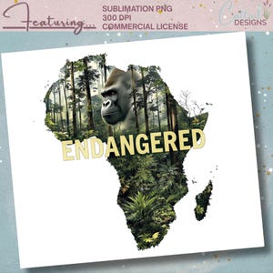 Gorilla in via di estinzione PNG / Gorilla di Crossriver Clipart / Mappa di arte africana in sublimazione / Arte stampabile a 300 DPI / Licenza commerciale