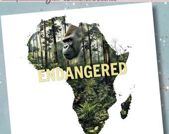 Endangered Gorilla PNG: African Art Clipart for Sublimation (Commercial License)