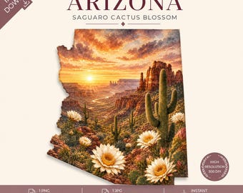 Arizona Saguaro Cactus Blossom Watercolor JPG Print, & PNG Clipart Sublimation Design (instant download)