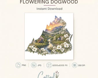 Virginia Flowering Dogwood Watercolor Clipart (Digital Download)