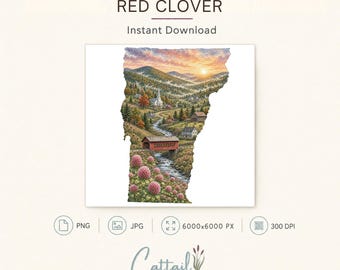 Vermont State Flower Red Clover Watercolor Clipart, Sublimation Design, Commercial Use & Instant Download
